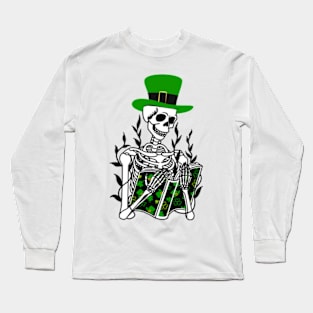 Funny St Patrick's Skeleton Hand Reading Book Long Sleeve T-Shirt